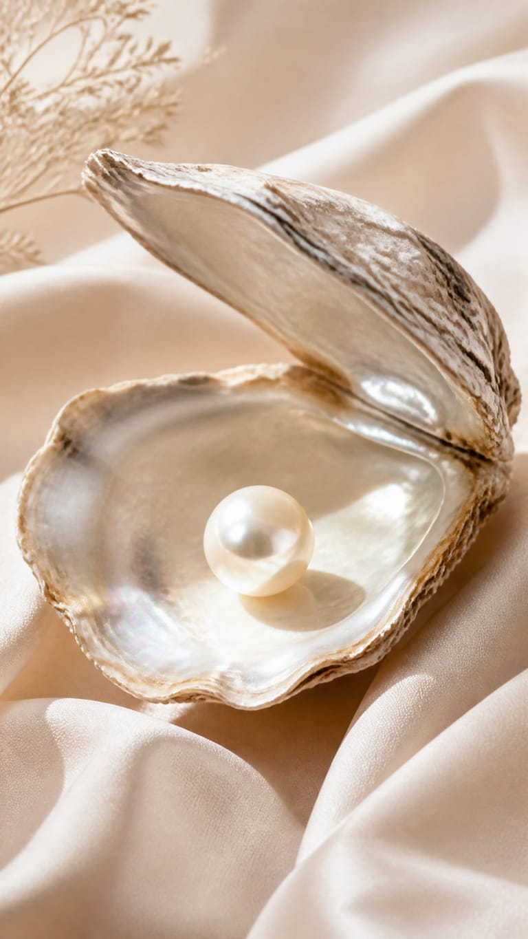 Opened oyster revealing a glowing pearl inside